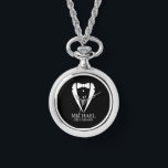 Black Wedding Tuxedo Suit Personalised Groomsmen Watch<br><div class="desc">Make Your Wedding Unforgettable – Add a personal touch with a custom groomsmen gift
featuring a tuxedo suit and bow tie illustration with a personalised groomsman's name and title in a classic serif font.

 A perfect keepsake for your groomsmen,  best man,  father of the bride,  and more!</div>