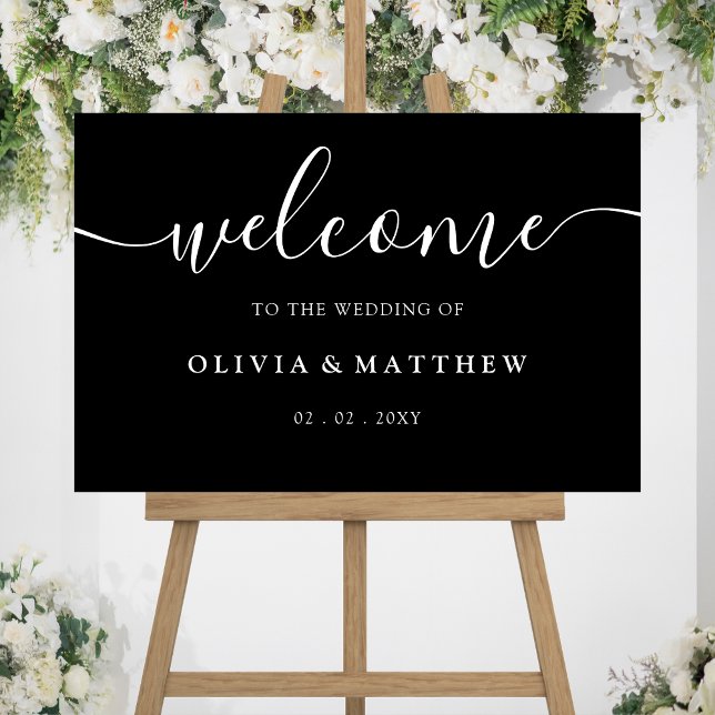 Black Wedding Welcome Acrylic Sign (Black Welcome Wedding Sign)