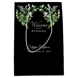 Black Wedding Welcome Greenery Favour Medium Gift Bag
