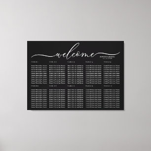 Black Wedding Welcome Seating Table Numbers Canvas Print