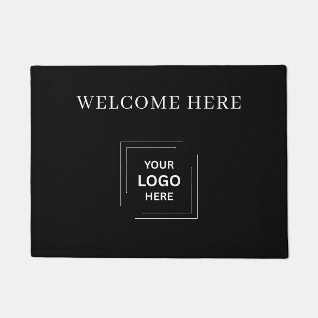 Black Welcome Business Logo Entryway Doormat (Front)