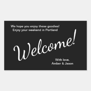 Black Welcome Guests Gift Basket Bag Wedding Rectangular Sticker