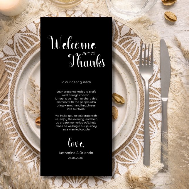 Black Welcome & Thanks Place Setting Cards (Creator Uploaded)