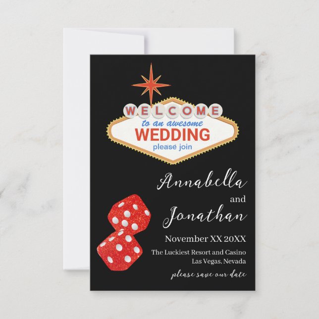 Black Welcome to Las Vegas Wedding Save The Date (Front)