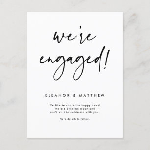 Black We're Engaged Hand Lettering Engagement Announcement Postcard
