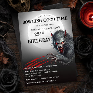 Black Werewolf Any Age Halloween Birthday Party Invitation