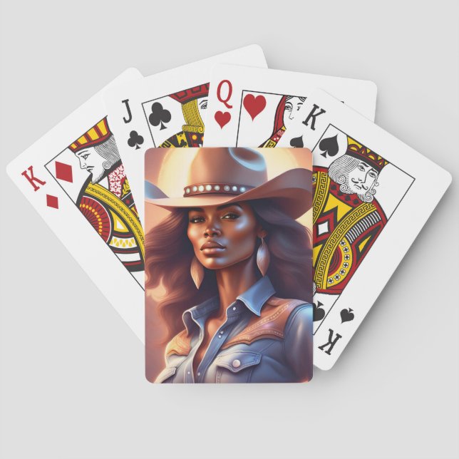 Black Western Cowgirl Denim Playing Cards (Back)