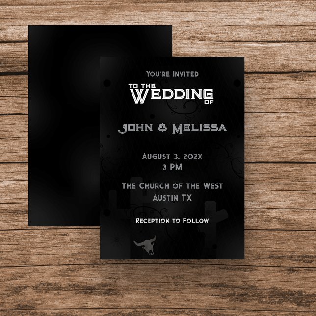 Black Western Goth Wedding Invitation Flat Card (Wedding Invitation designed with Western Gothic Theme)