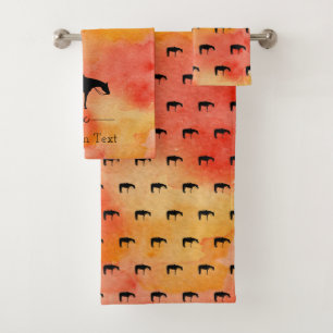 Black Western Horse Silhouette on Watercolor Bath Towel Set