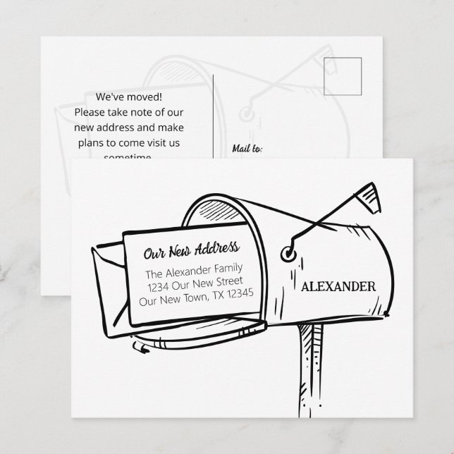 Black We've Moved Distressed Mailbox Moving Postcard (Front/Back)