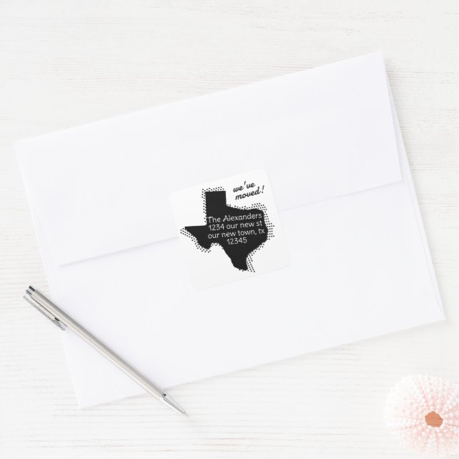 Black We've Moved - Dotted Texas Moving Square Sticker (Envelope)