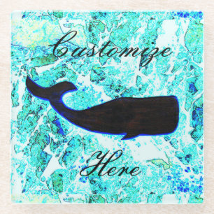 Black whale blue Thunder_Cove Glass Coaster