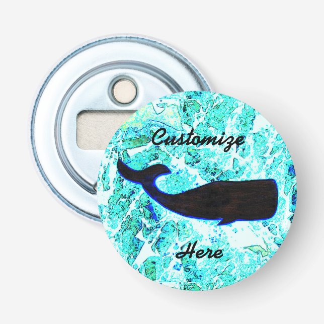 black whale on blue bottle opener (Front)