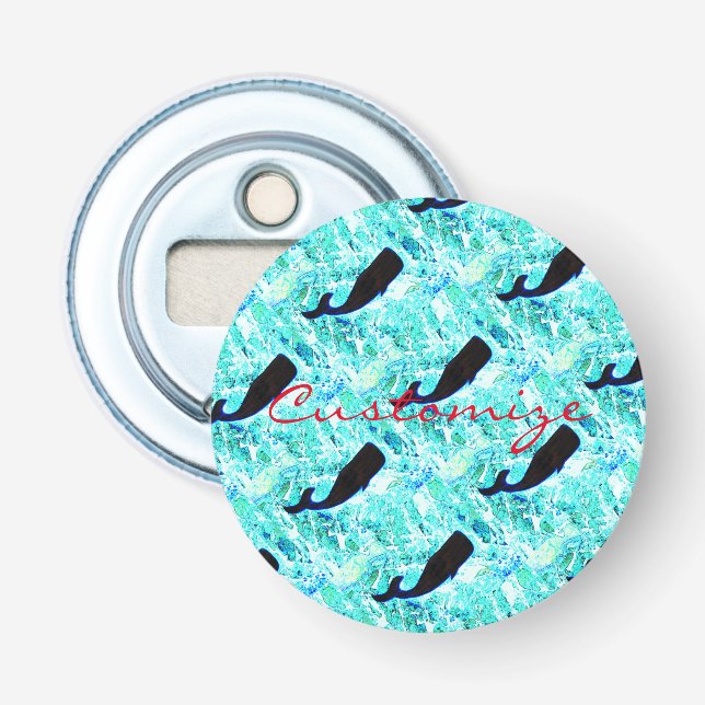 black whale pod on blue bottle opener (Front)