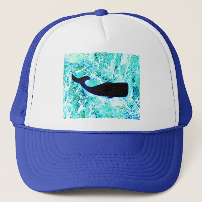 black whale swimming trucker hat (Front)