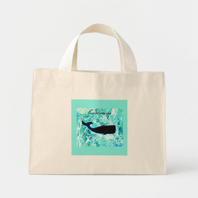 black whale underwater mini tote bag (Front)