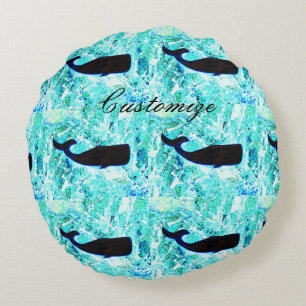 black whales blue Thunder_Cove Round Cushion