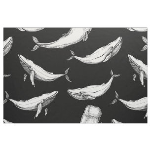 Black whales fabric