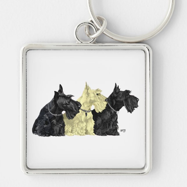Black & Wheaten Scottish Terriers Key Ring (Front)