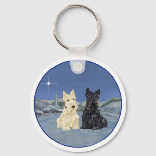 Black & Wheaten Scottish Terriers Winter Key Ring