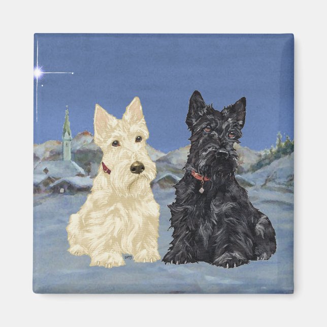 Black & Wheaten Scottish Terriers Winter Magnet (Front)