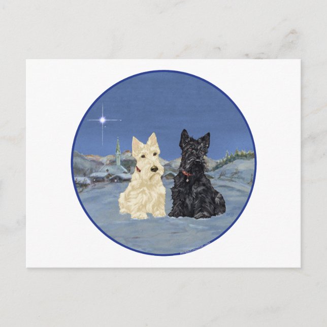 Black & Wheaten Scottish Terriers Winter Postcard (Front)