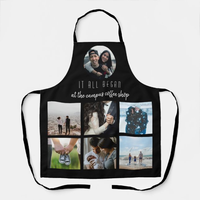 Black Where it All Began Anniversary Photo Collage Apron (Front)
