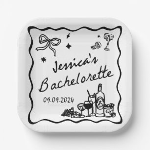 Black Whimsical Beach Bachelorette Party Paper Plate
