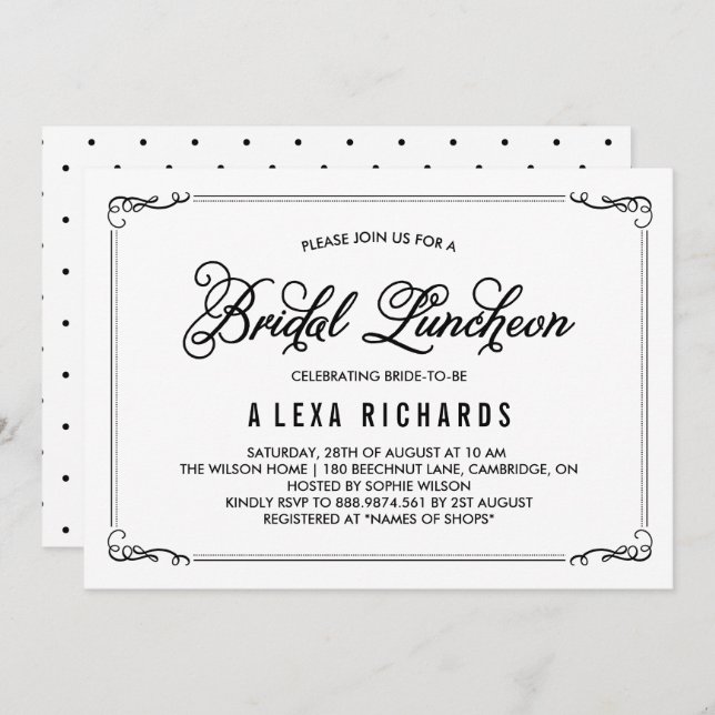 Black Whimsical Borders Bridal Luncheon Invitation (Front/Back)