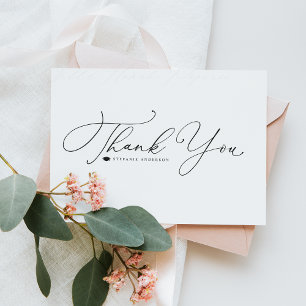 Black Whimsical Calligraphy Graduation Thank You Card
