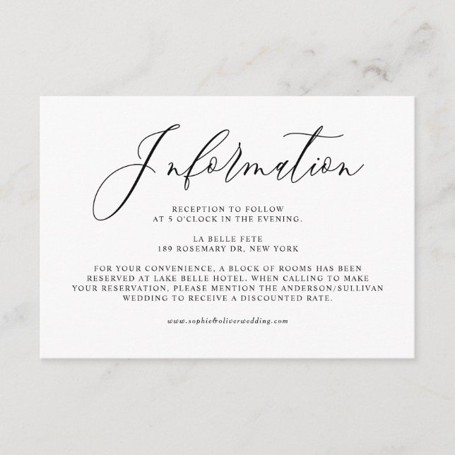 Black Whimsical Calligraphy Wedding Details Enclosure Card (Front)