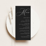 Black Whimsical Calligraphy Wedding Menu<br><div class="desc">Set the tone for your reception with this customisable wedding menu card featuring whimsical calligraphy and a clean, elegant layout. Designed to suit any wedding theme or season, this menu card adds a thoughtful finishing touch to your table settings while keeping guests informed about the meal. Personalise the card with...</div>