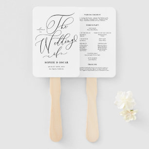 Black Whimsical Calligraphy Wedding Programs Hand Fan
