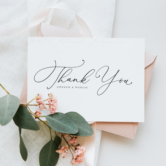 Black Whimsical Calligraphy Wedding Thank You Card (Creator Uploaded)