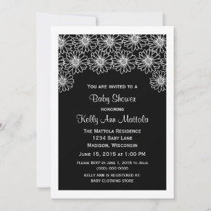 Black Whimsical Daisies Baby Shower Invite