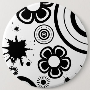 Black Whimsical Flowers, Circles, Splatter Pattern 6 Cm Round Badge