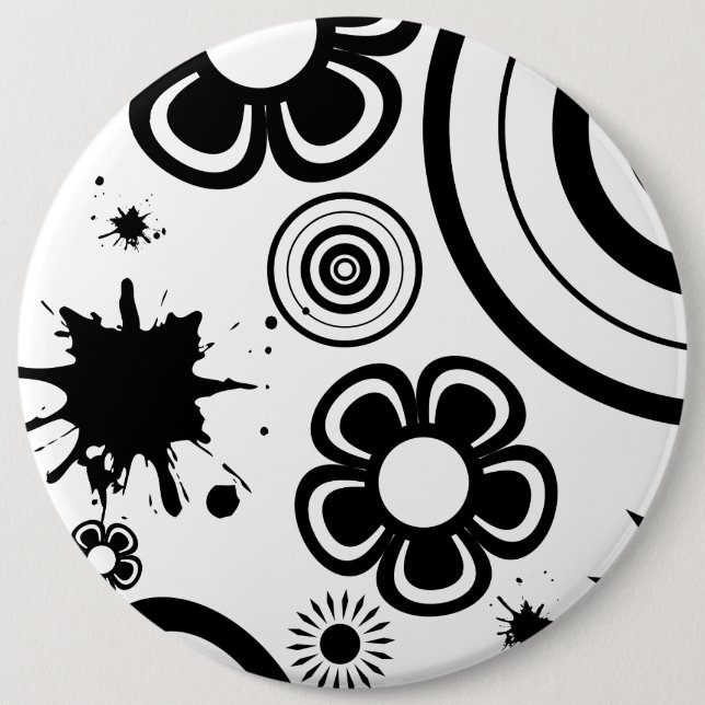 Black Whimsical Flowers, Circles, Splatter Pattern 6 Cm Round Badge (Front)