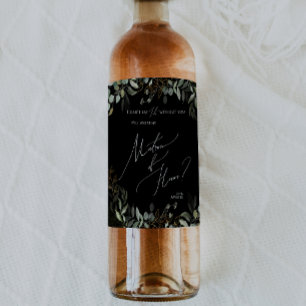 Black Whimsical Greenery Matron Of Honour Proposa Wine Label