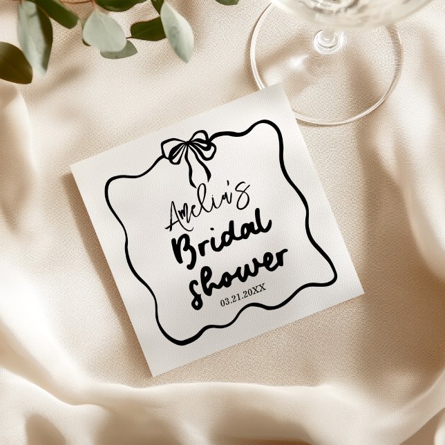 Black Whimsical Hand Drawn Bow Bridal Shower  Napkin (Creator Uploaded)
