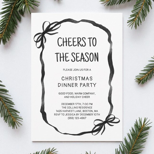 Black Whimsical Hand Drawn Christmas Dinner Party Invitation (Black Whimsical Hand Drawn Christmas Dinner Party Invitation)