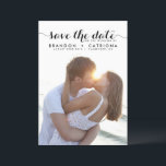 Black Whimsical Script Overlay Photo Save The Date<br><div class="desc">Elegant save the date photo flat card featuring whimsical calligraphy script and black and white stripes pattern. This timeless save the date announcement will be perfect for any wedding themes.</div>