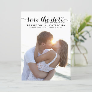 Black Whimsical Script Overlay Photo Save The Date