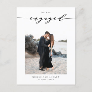 Black Whimsical Script Photo Engagement Announcement Postcard