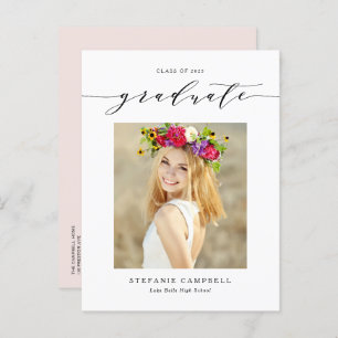 Black Whimsical Script Photo Graduation Announcement Postcard