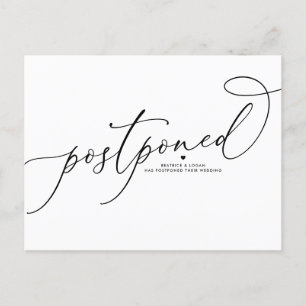 Black Whimsical Script Postponed Wedding Announcement Postcard