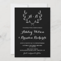 Black Whimsical Winter Wreath I Wedding Invitation