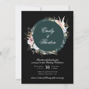 Black Whimsical Wreath Bohemian Wedding Invitation