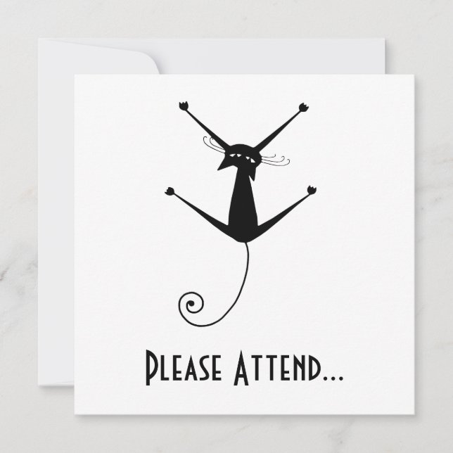 Black Whimsy Kitty 10 Invitation (Front)