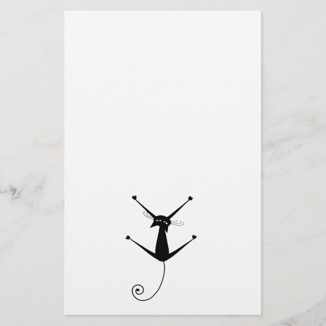 Black Whimsy Kitty 10 Stationery (Front)
