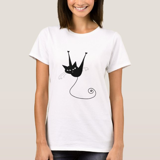 Black Whimsy Kitty 1 T-Shirt (Front)